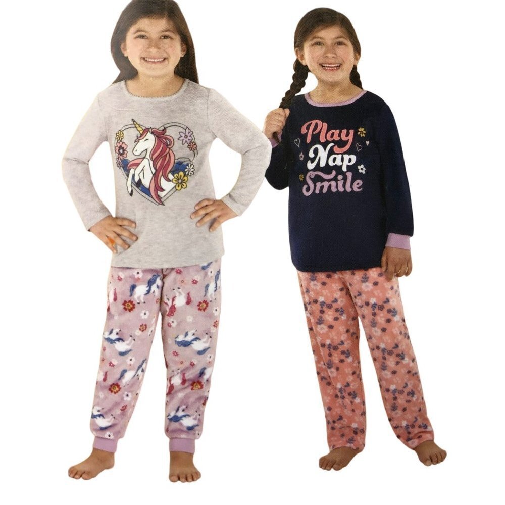 Member's Mark Girl's 2 Long Sleeve & 2 Pants 4-Piece Fleece Pajama Set 3T NWT